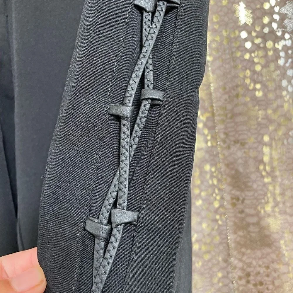 Retro Black Lace Up Side Tie Slit Pants, Small - Picture 6 of 8